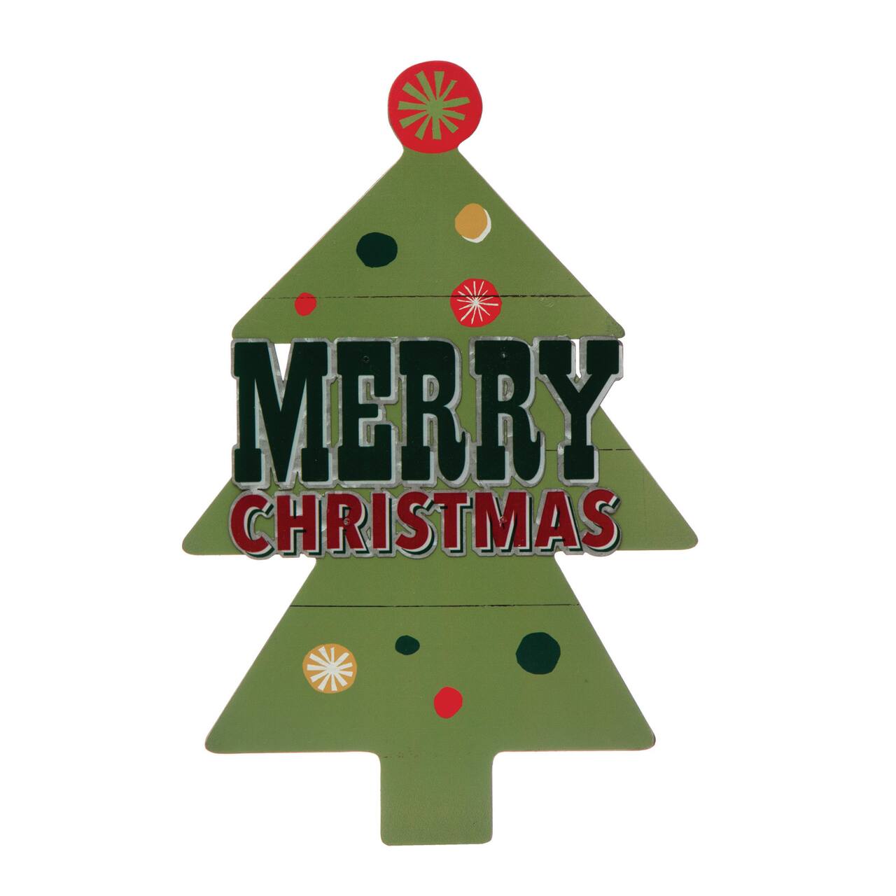 Hello Honey® 17.7" Green Merry Christmas Wood Christmas Tree Wall Décor